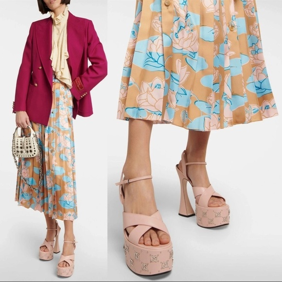 Gucci Pink Leather GG logo studded Platform Janaya high Heel sandals EU 42 - Picture 1 of 15